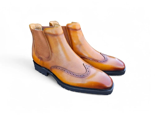 Lug Sole Chelsea Boot with Wingtip Toe Carrucci