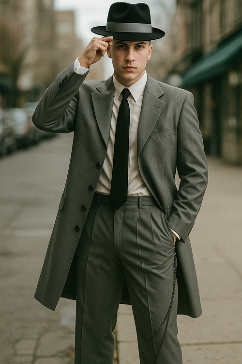 Mens Pimp Suit -Gangster Suit - Mobster Suit - Mafia Suit For Mens Vested Long Tuxedo Zoot Suit in Black