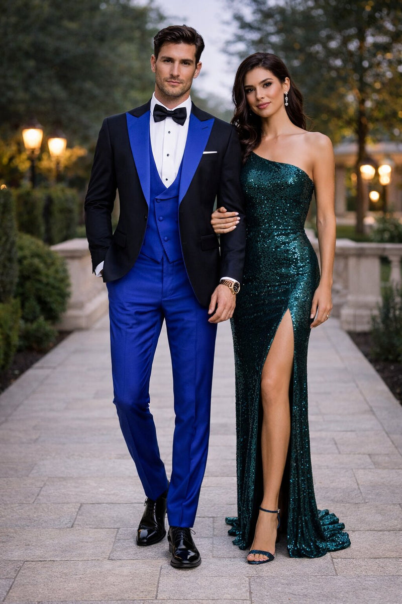 Statement Fashion Tuxedo Suit Mens Royal Two Tone 3 Piece