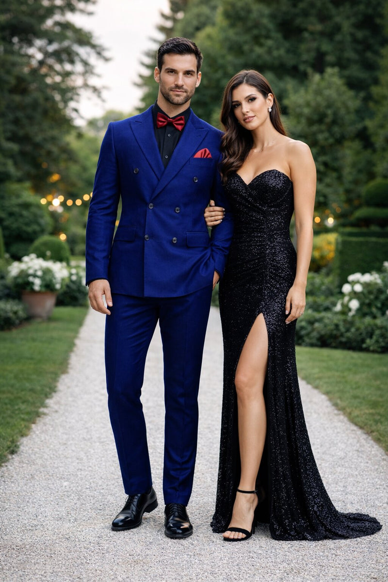 Ultra Slim Fit Double Breasted Sapphire Suit - Narrow Leg Pants - Gucci Cut - Tapered Jacket