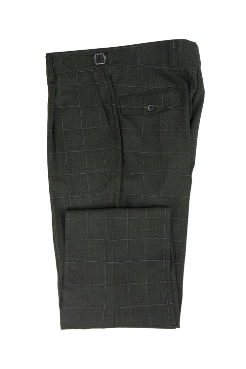 Tiglio Luxe Heather Green with Windowpane Semi-Wide Leg Wool Marbella Dress Pants TL5111