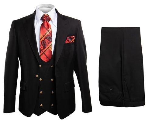 Men’s Modern Formal Suit – Rossi Man Max 3-Piece Slim Fit in Solid Black | RM1101