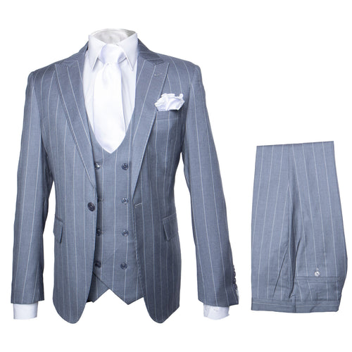 Rossi Man MAX RM1726 Slim Fit 3-Piece Suit – Elegant Grey Pinstripe Formal Suit for Men