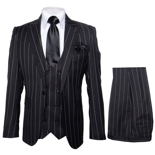 Rossi Man Max RM1728 – Slim Fit 3-Piece Men’s Suit in Black Stripe
