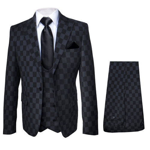 Rossi Man Max RM1837 – Men’s Slim Fit Tailored 3-Piece Suit in Black