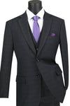 Mens Classic Fit Banker Plaid Vested Suit in Black
