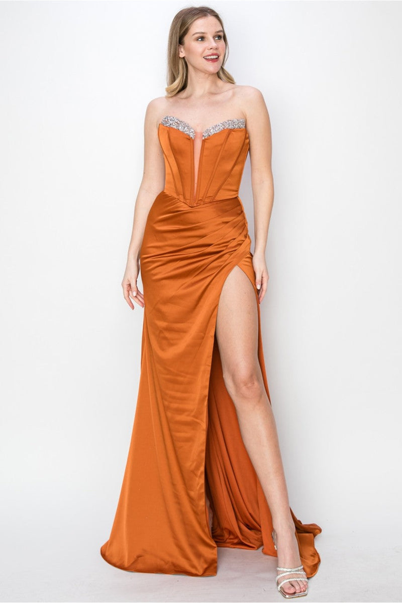 High Couture MJ1000 Prom Fitted Long Formal Corset Evening Dress