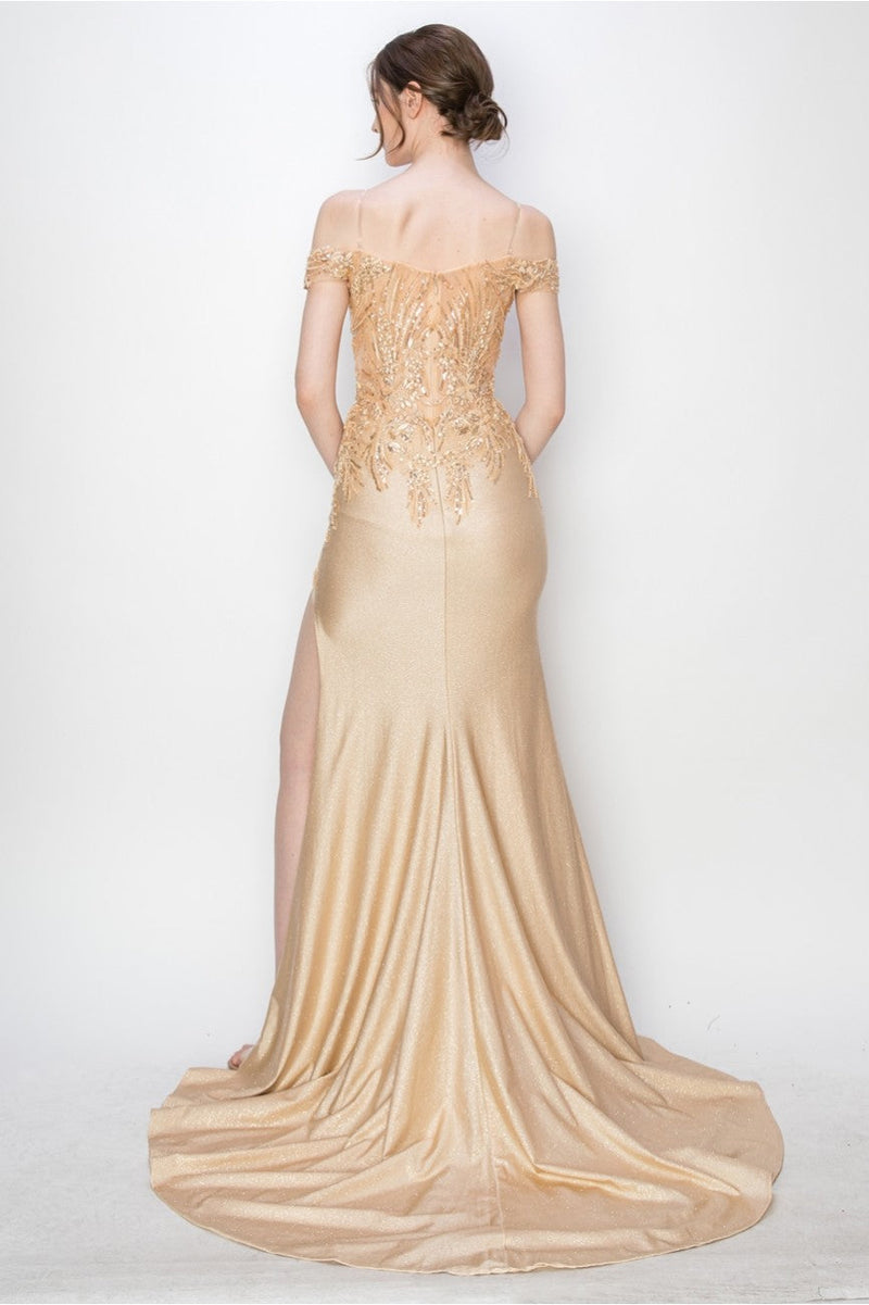 High Couture MJ1018 Prom Long Formal Glitter Applique Dress