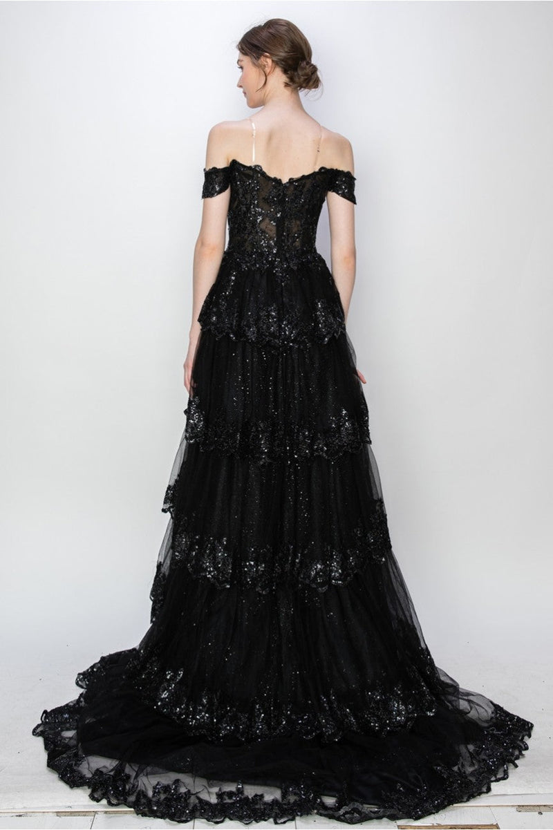 High Couture MJ1020 Long Ball Gown Formal Tiered Prom Dress