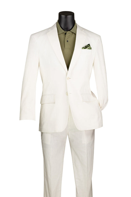 White Linen Blend Modern Fit Notch Lapel 2 Piece Suit