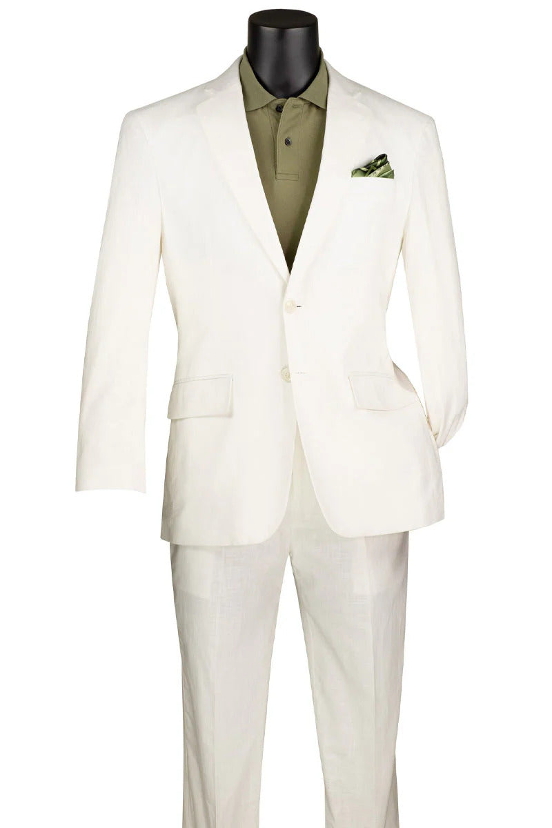 Mens Basic Modern Fit Summer Linen and Cotton Suit in White