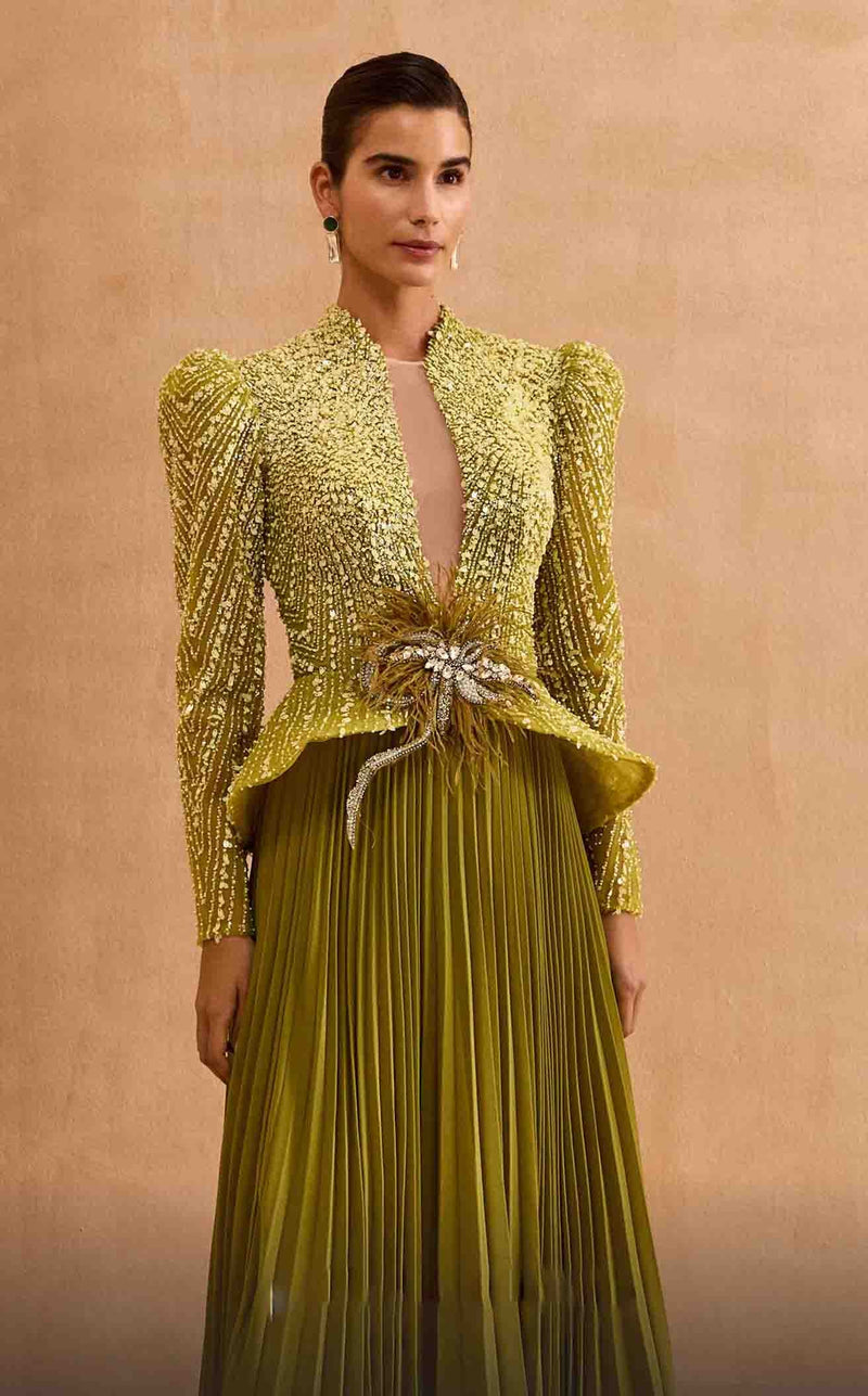 MNM Couture V06941 Green Embroidered Evening Gown