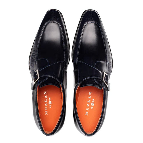 Pego Blue Monk Strap Shoes by Mezlan – Deerskin & Polished Calf Leather Dress Shoes Made in Spain