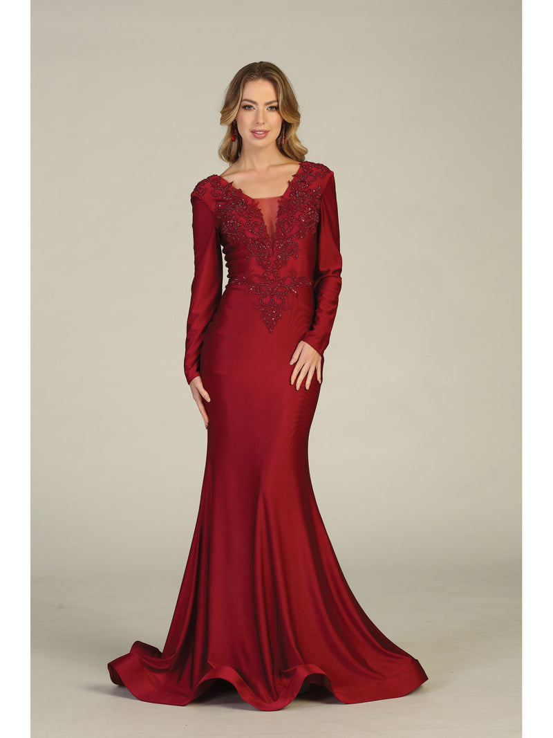 Long Sleeve Trumpet Mother of the Bride Dress Stretchy Formal Evening Gown