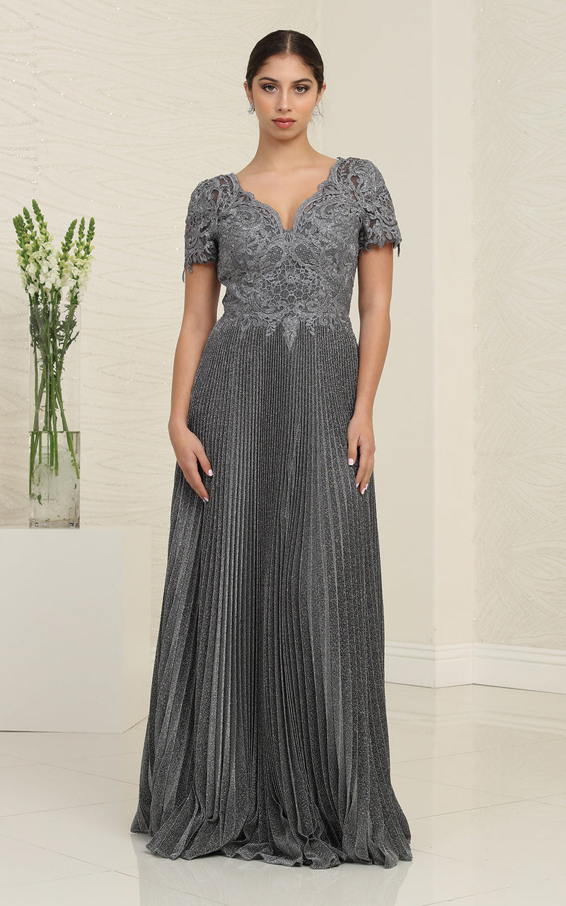May Queen MQ1902 Short Sleeve Pleated Formal Dress