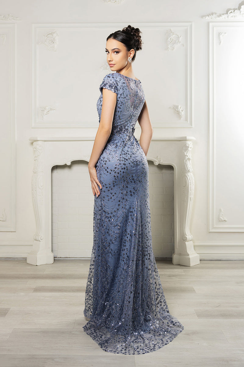 Floral Appliqued Long Mesh Formal Gown-New Collection
