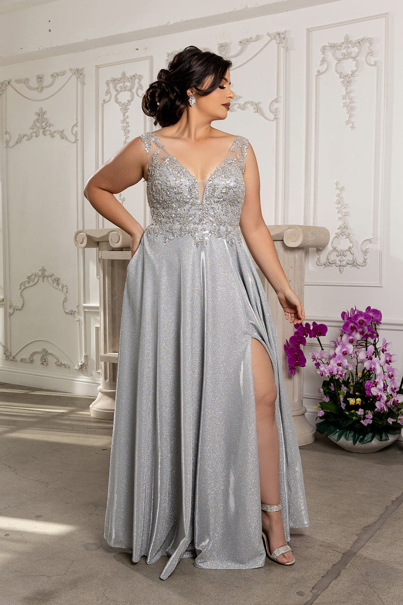 Special Occasion Dress High Slit Plunging V-Neck By May Queen MQ2137