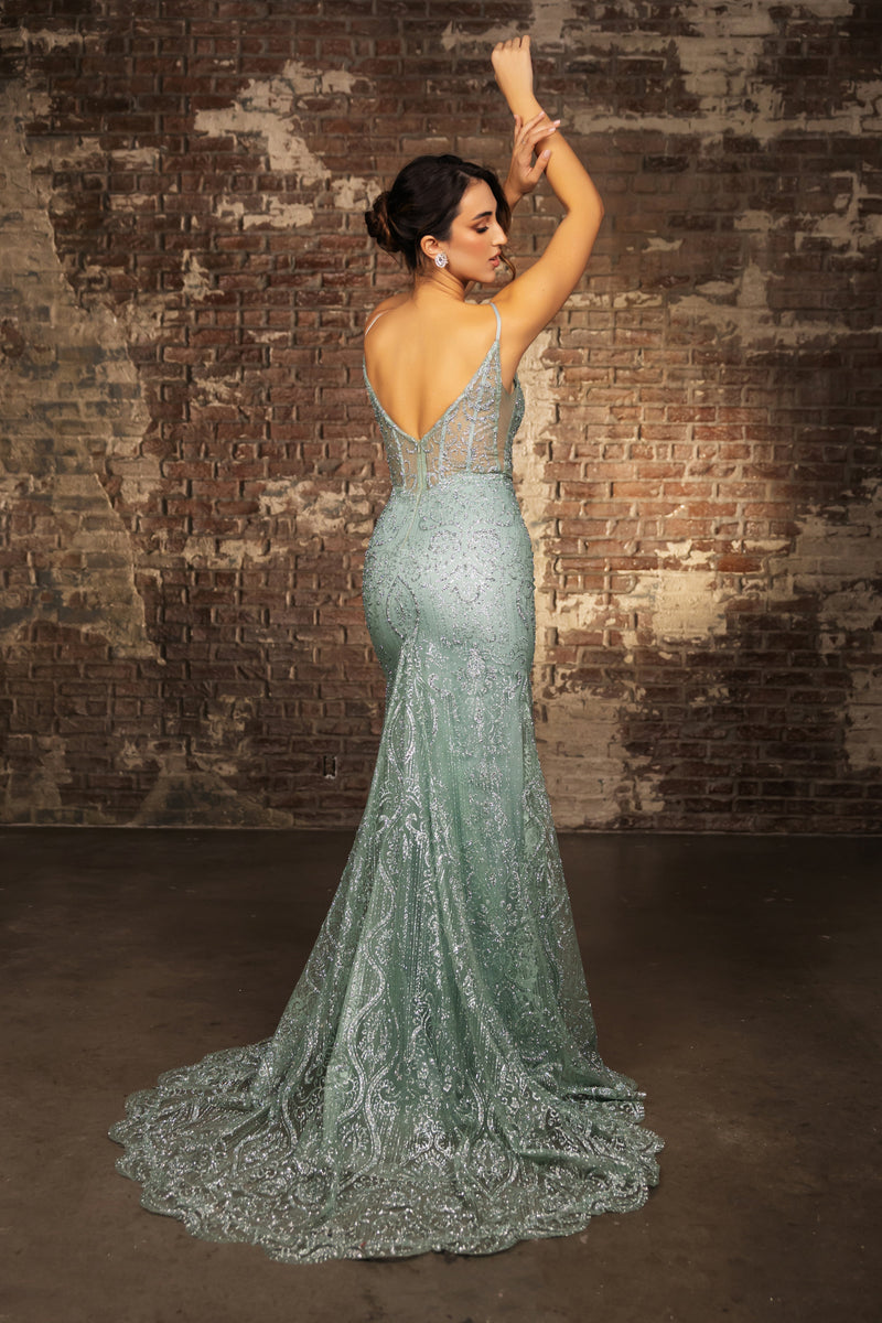 Evening Dress Deep V-Neck Fitted Mermaid Prom Gown By May Queen MQ2166