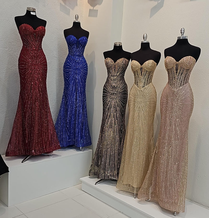 Strapless Corset Sequin Evening Gown | Sparkling Mermaid Prom Dress By May Queen MQ2195