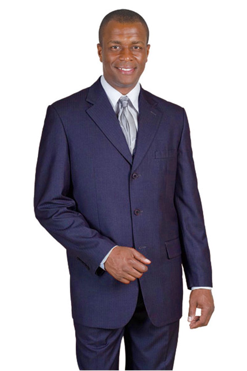 Men's 2 Button Dark Navy Pinstripe Dress Suit Single Pleat - Dark Blue Suit Color main image 0