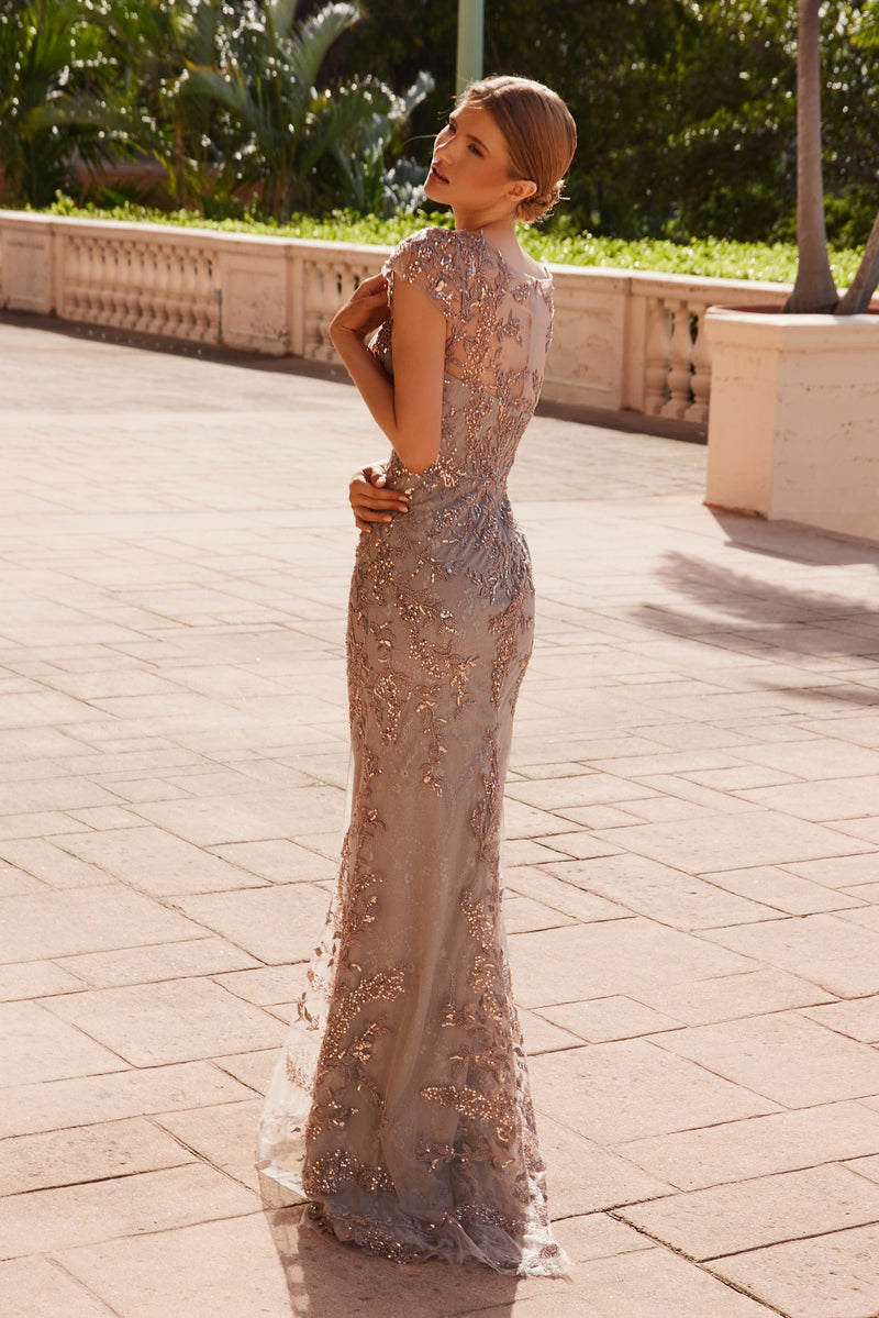 Nox Anabel MT110 Stunning Appliqué Short Sleeve Gown