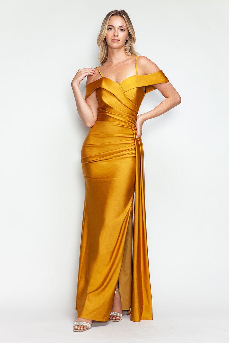Formal Dress Off The Shoulder Pleated Ruched Prom Gown By Lenovia 5320-New Collection