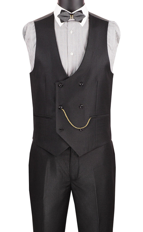 Birdseye Pattern Modern Fit 3 Piece Black Suit with Black Trim