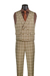 Khaki Modern Fit Windowpane Peak Lapel 3 Piece Suit