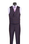 Purple Modern Fit Windowpane Peak Lapel 3 Piece Suit