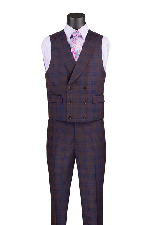 Purple Modern Fit Windowpane Peak Lapel 3 Piece Suit