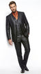Men’s Black Sharkskin 3 Piece Suit, Metallic Satin Shiny Formal Wedding Business Dress Suit