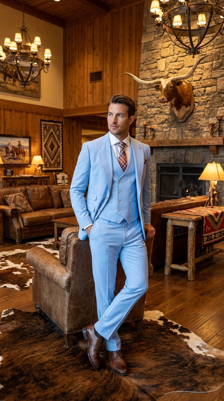 Statement Men’s 3 Piece 100% Wool Fashion Suit, Bold Color Modern Fit Wedding Business Suit