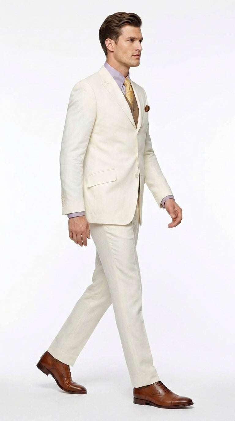 Men’s Off White Great Gatsby Suit, Leonardo DiCaprio Inspired 1920s Wedding Prom Dress Suit