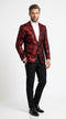 Men’s Red and Black Retro Paris Floral Suit, Designer Formal Wedding Prom Party Blazer Set