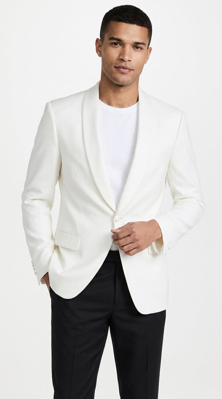 Men’s Ivory Traditional Shawl Dinner Jacket, Formal Wedding Prom Tuxedo Blazer