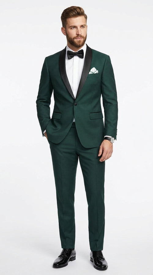 Men’s Dark Green Hunter Green Tuxedo with Black Shawl Collar, Formal Wedding Prom Suit
