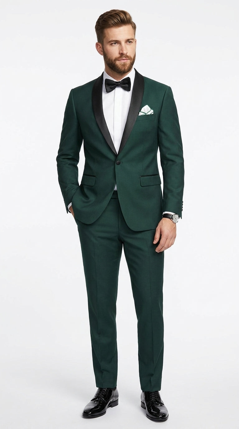 Men’s Dark Green Hunter Green Tuxedo with Black Shawl Collar, Formal Wedding Prom Suit