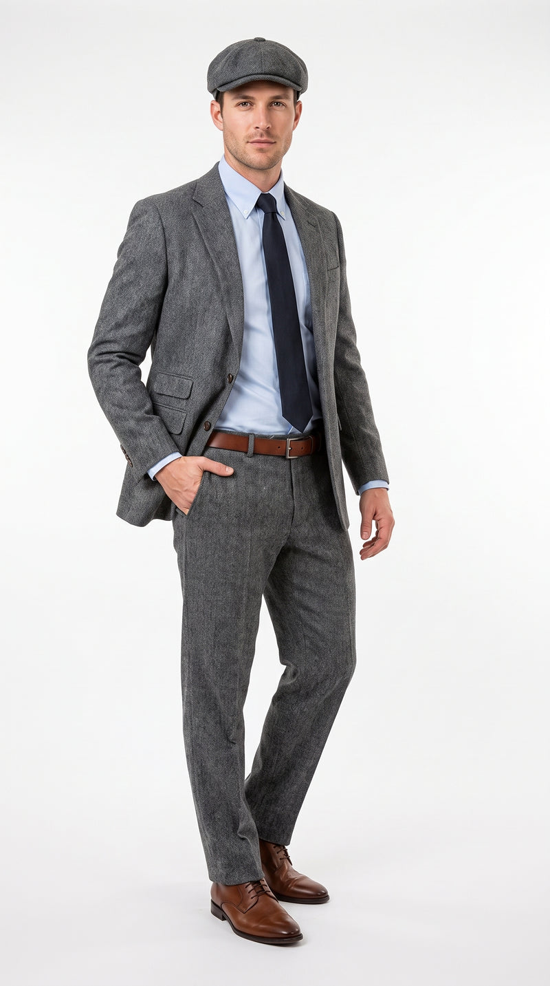 Men’s Gray Great Gatsby Suit, 1920s Inspired Vintage Wedding and Costume Suit