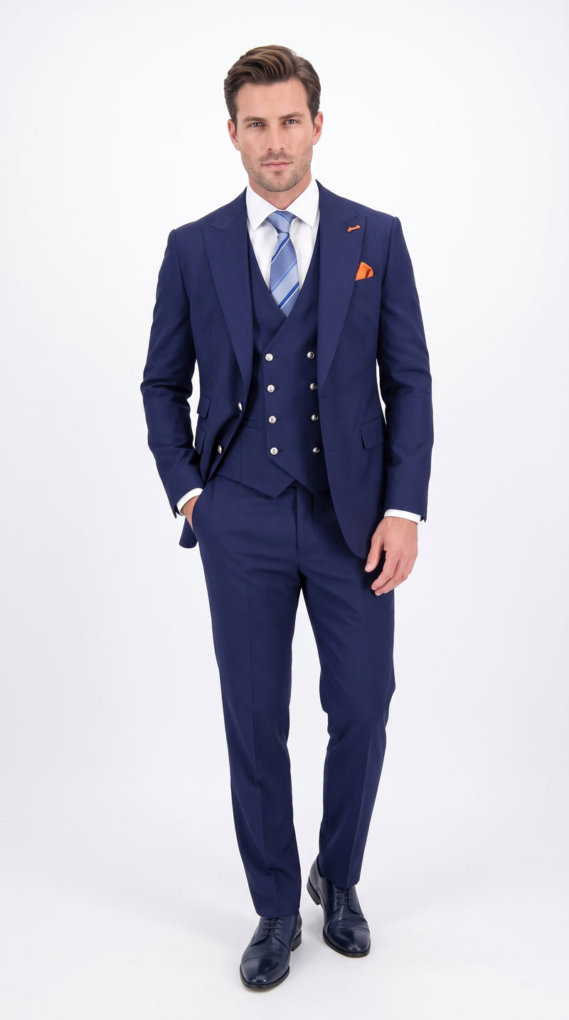 Statement Men’s 3 Piece 100% Wool Fashion Suit, Bold Color Modern Fit Wedding Business Suit