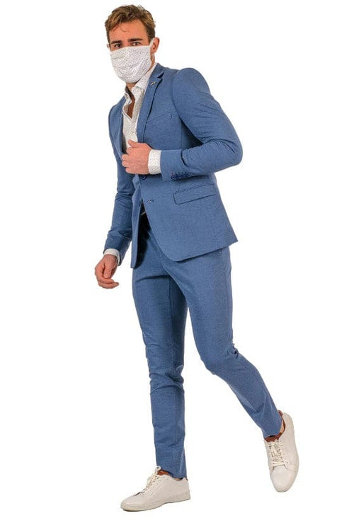 Stretch Fabric Suits - Slim Fit Suit in Color MBlue - Giovanni Testi 2 button stretch Medium Blue Travel Suit GTRVL2N-01 M.BLUE
