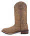 Laredo Megan women's boot. Tan suede-like exterior, decorative shaft stitching, pointed toe, and stacked heel. Tall with pull tab for easy wear.