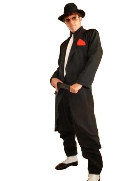 Men's Liquid Jet Black Fashion Long Zoot Suit + Shirt & Tie & Hat