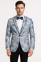 Men's Blue and Gray Tuxedo - Sky Blue Paisley Embroidered Dinner Jacket Jacket with Satin Trim and Matching Bow Tie