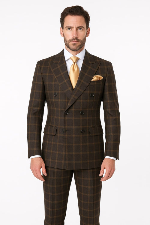 Mens Black Windowpane Wool Overcoat – Classic Long Checkered Coat Checkered Plaid Pattern