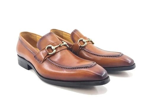 Carrucci Men’s Burnished Slip-On Loafer with Buckle Detail