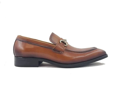 Carrucci Men’s Burnished Slip-On Loafer with Buckle Detail