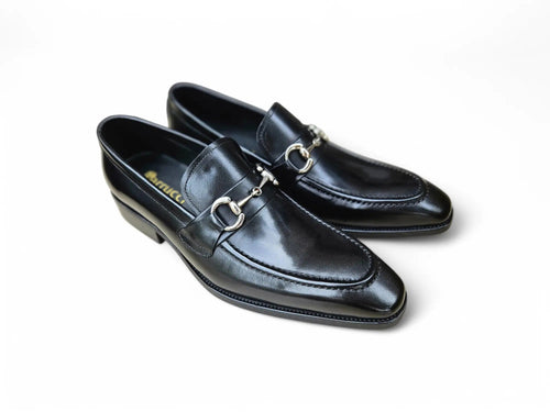 Carrucci Men’s Burnished Slip-On Loafer with Buckle Detail