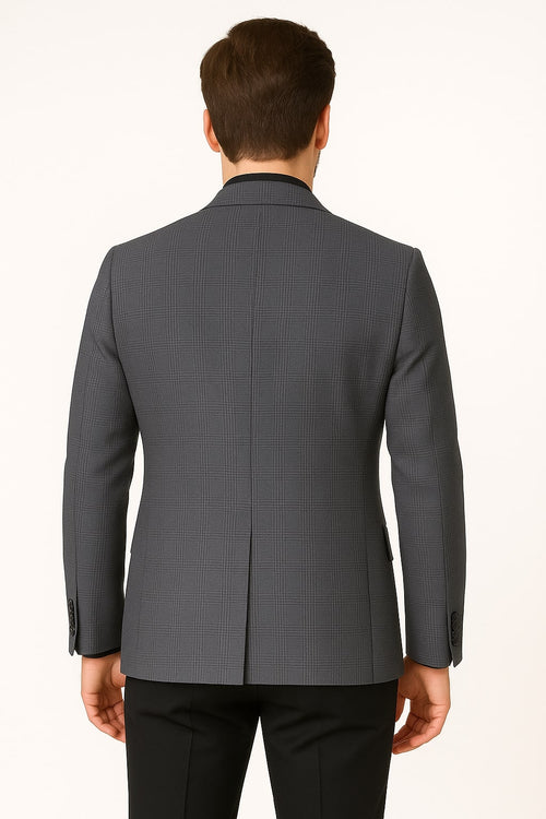 Men's Charcoal Grey Checkered Sport Coat – Classic Plaid Windowpane Pattern Blazer