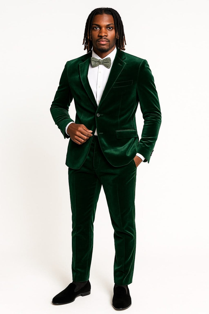 Mens Emerald Green Velvet Suits - Slim Fit Tuxedo for Weddings, Prom, and Red Carpet Events