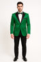 Men's Sateen Emerlad Green Tuxedo Jacket with Black Satin Lapel and Bow Tie – Slim Fit Prom and Party Blazer